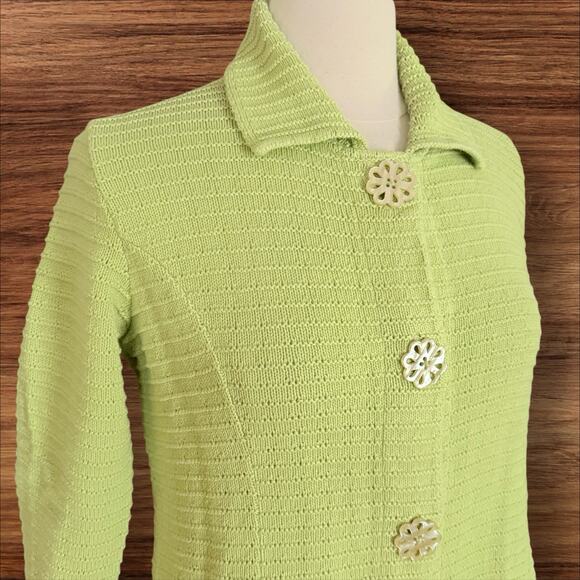 Willow Vintage 90s Knit Crop Cardigan Sweater Jacket Sz M Green Unique Buttons - Picture 3 of 8